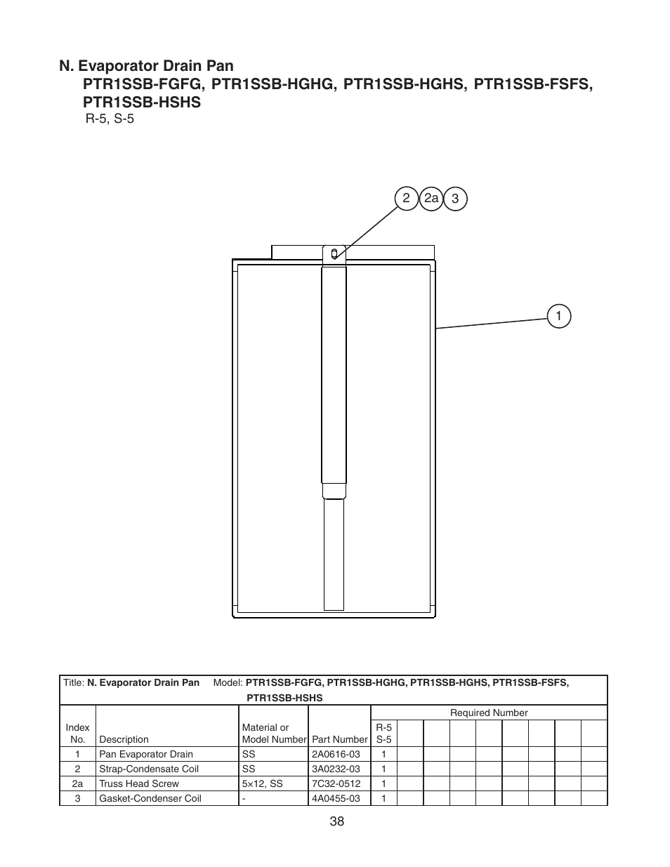 N. evaporator drain pan | Hoshizaki PTR1SSB-FGFG User Manual | Page 38 / 47