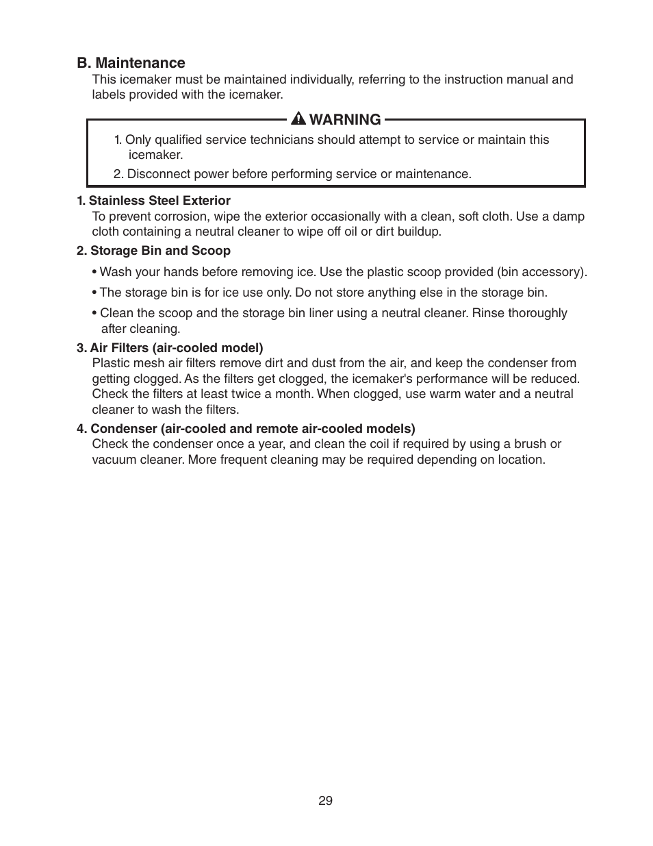 B. maintenance | Hoshizaki KM-650MAH User Manual | Page 29 / 32