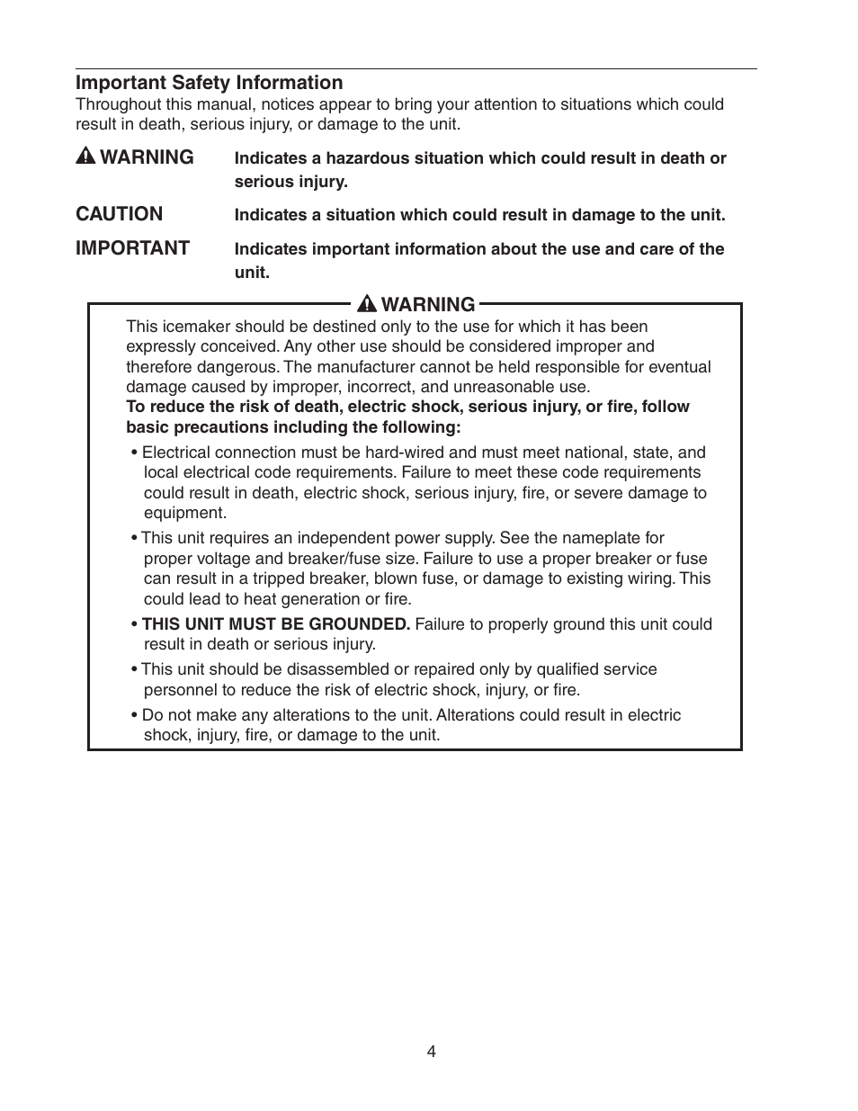 Important safety information | Hoshizaki KM-650MAH User Manual | Page 4 / 32