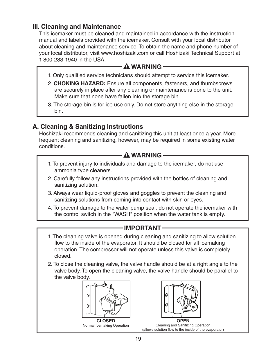 Iii. cleaning and maintenance, A. cleaning & sanitizing instructions | Hoshizaki KM-1400SWH/3-M User Manual | Page 19 / 24