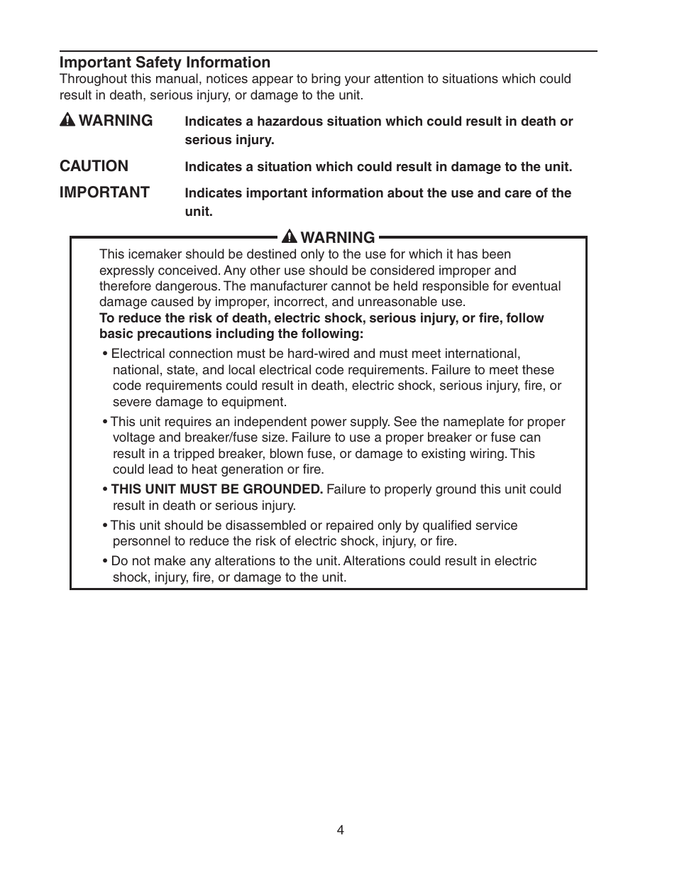 Important safety information | Hoshizaki KM-1400SWH/3-M User Manual | Page 4 / 24