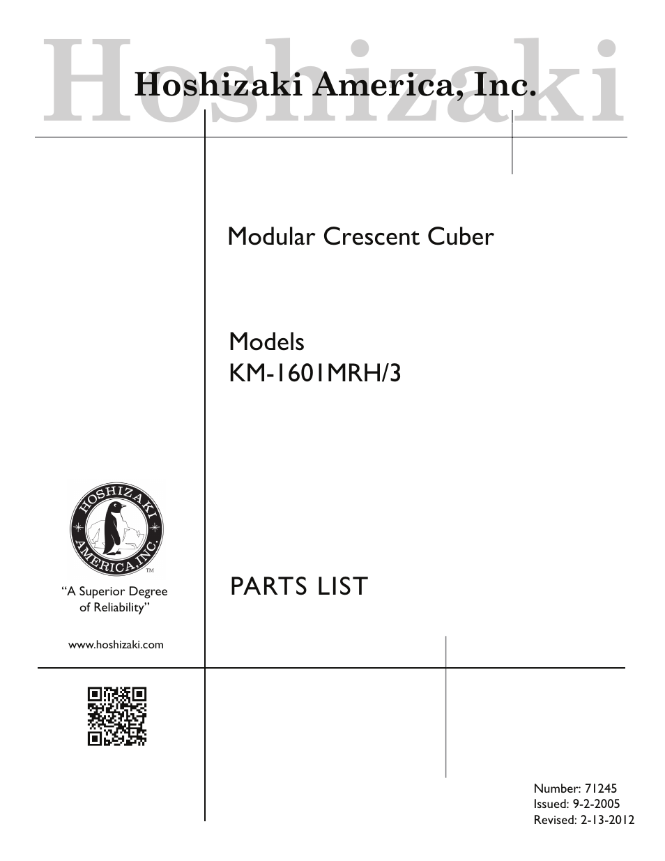 Hoshizaki KM-1601MRH User Manual | 12 pages