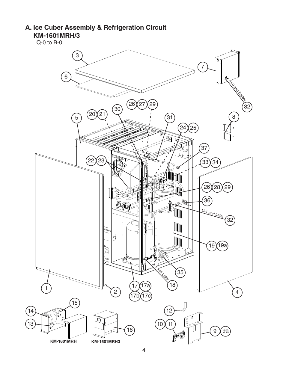 A. ice cuber assembly & refrigeration circuit | Hoshizaki KM-1601MRH User Manual | Page 4 / 12