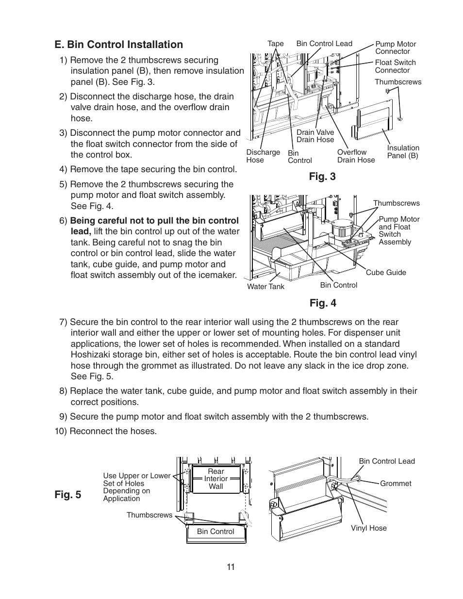 E. bin control installation, Fig. 3 fig. 4, Fig. 5 | Hoshizaki KMD-450MAH User Manual | Page 11 / 25