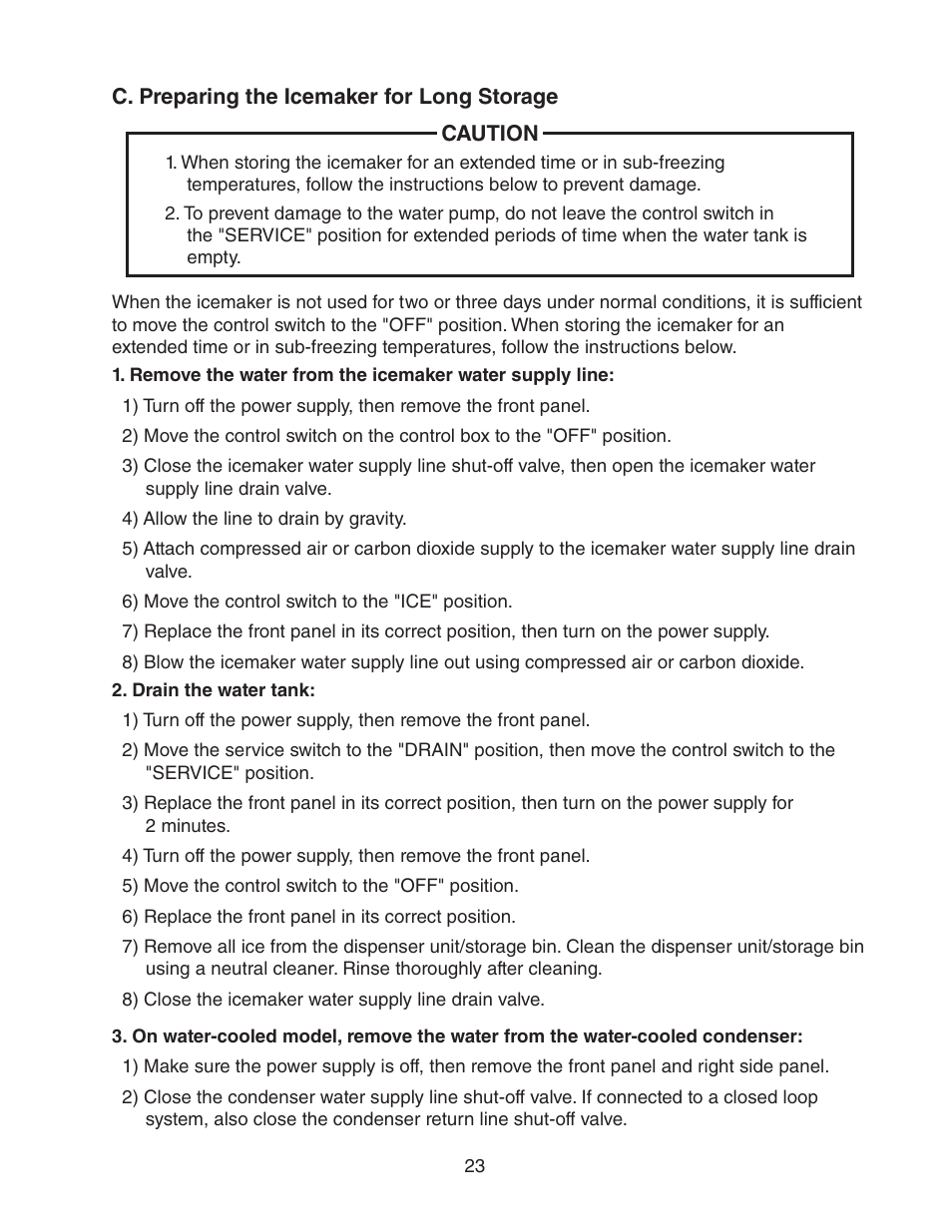 C. preparing the icemaker for long storage | Hoshizaki KMD-450MAH User Manual | Page 23 / 25