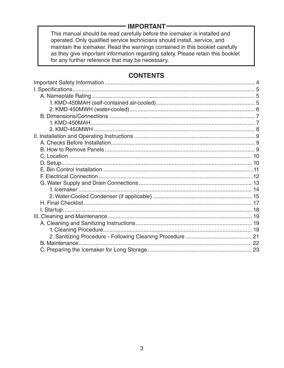 Hoshizaki KMD-450MAH User Manual | Page 3 / 25