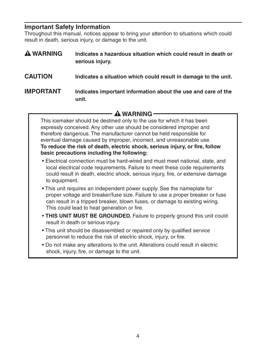 Important safety information | Hoshizaki KMD-450MAH User Manual | Page 4 / 25