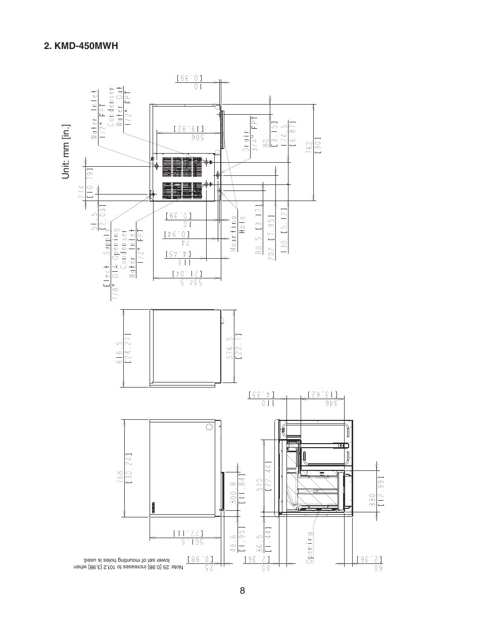 Kmd-450mwh, Kmd-450mwh unit: mm [in | Hoshizaki KMD-450MAH User Manual | Page 8 / 25