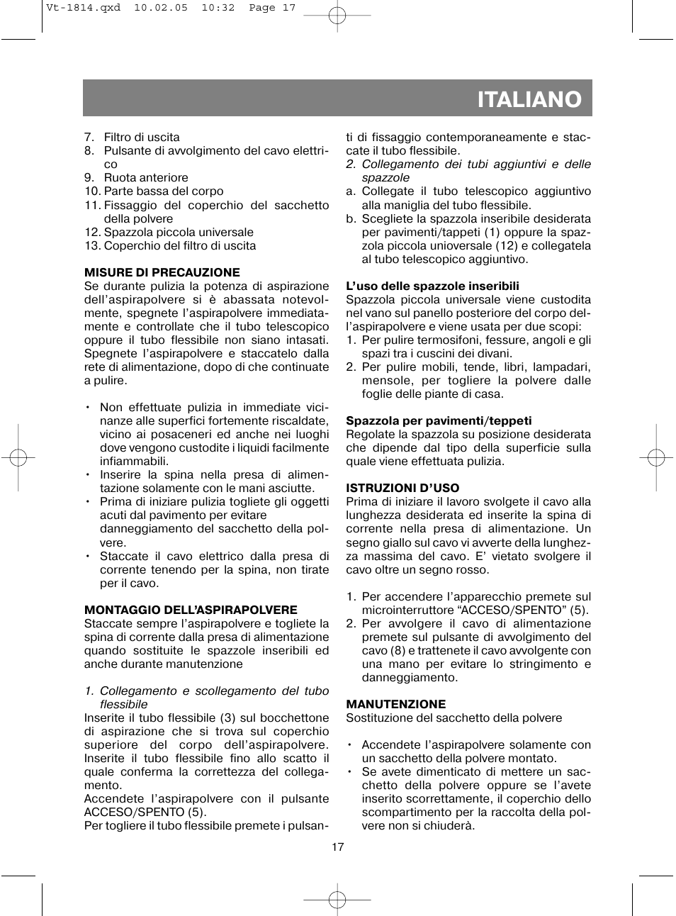 Italiano | Vitek VT-1814 VT User Manual | Page 17 / 44