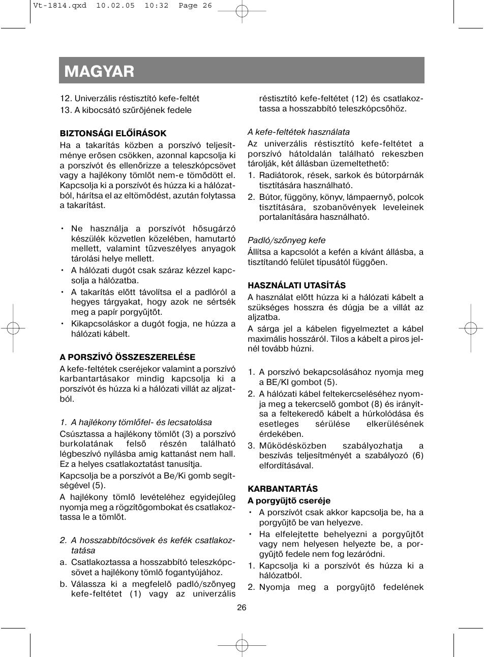 Magyar | Vitek VT-1814 VT User Manual | Page 26 / 44