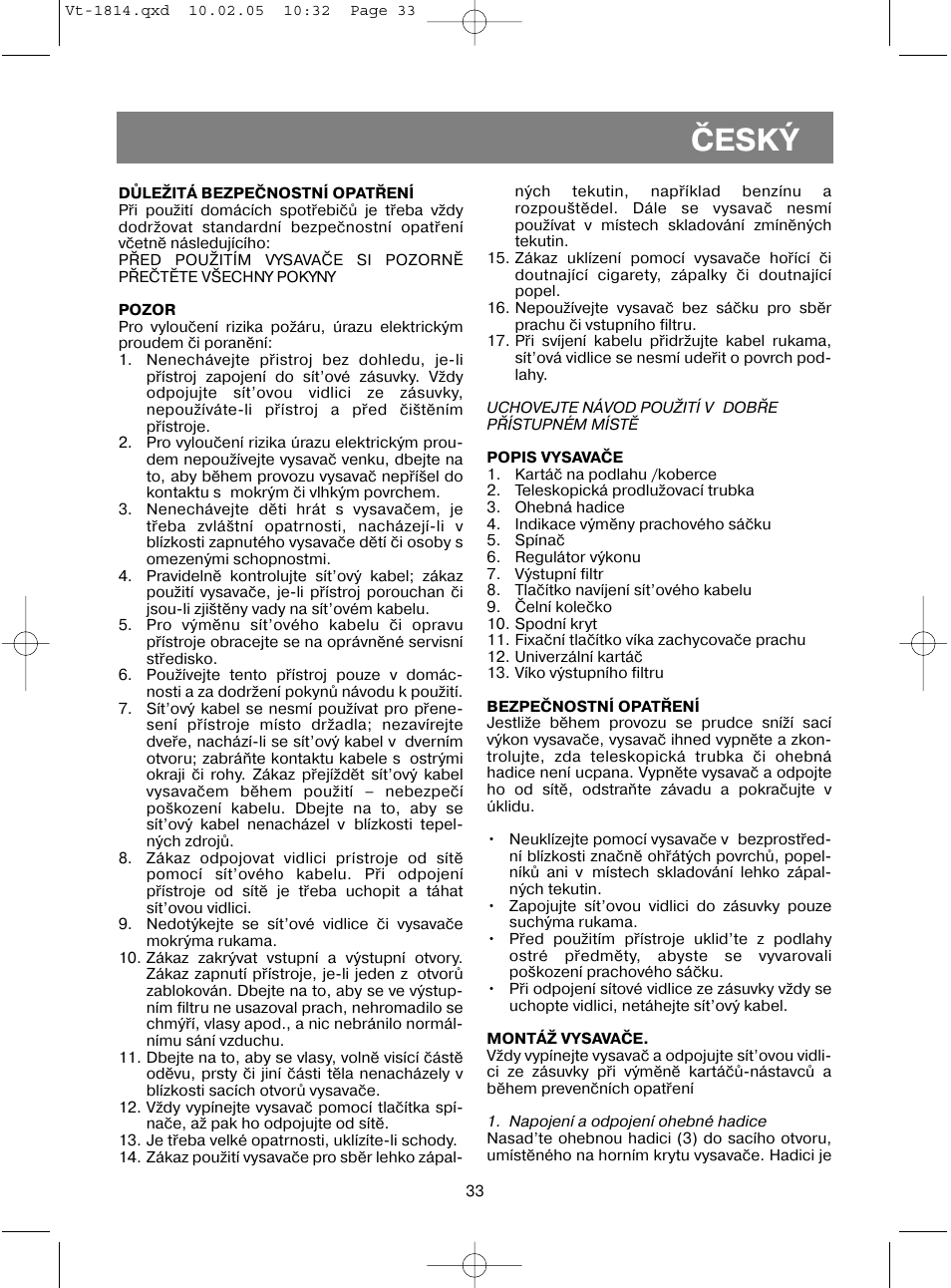 Èeský | Vitek VT-1814 VT User Manual | Page 33 / 44