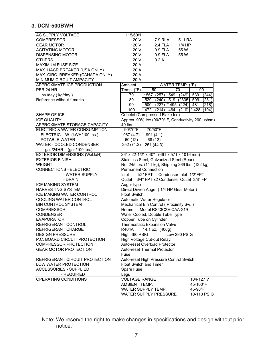 Dcm-500bwh | Hoshizaki DCM-500BWH-OS User Manual | Page 7 / 69