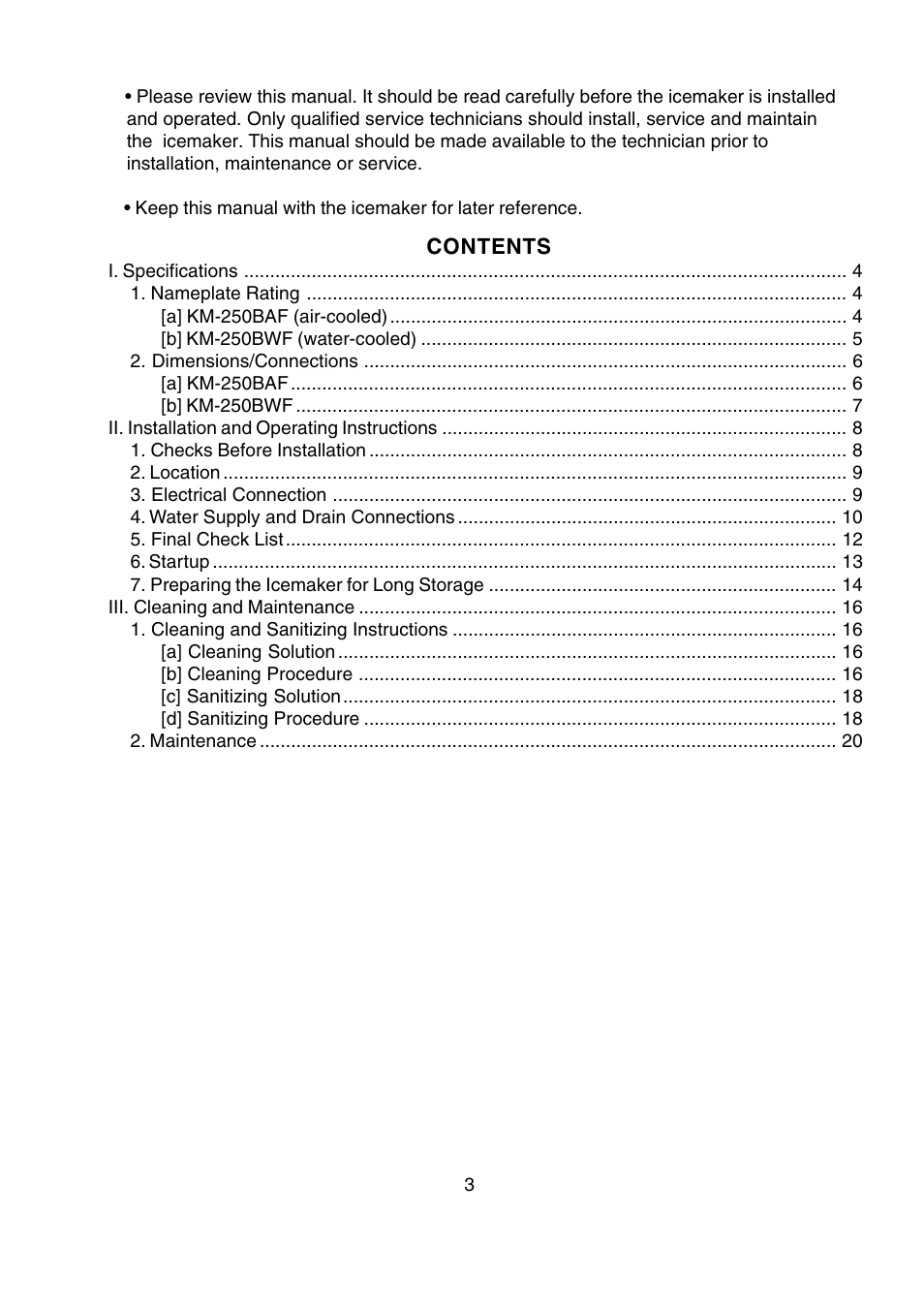 Hoshizaki SELF-CONTAINED CRESCENT CUBER KM-250BAF User Manual | Page 3 / 21