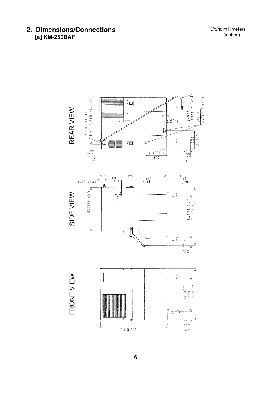 Dimensions/connections, A] km-250baf | Hoshizaki SELF-CONTAINED CRESCENT CUBER KM-250BAF User Manual | Page 6 / 21