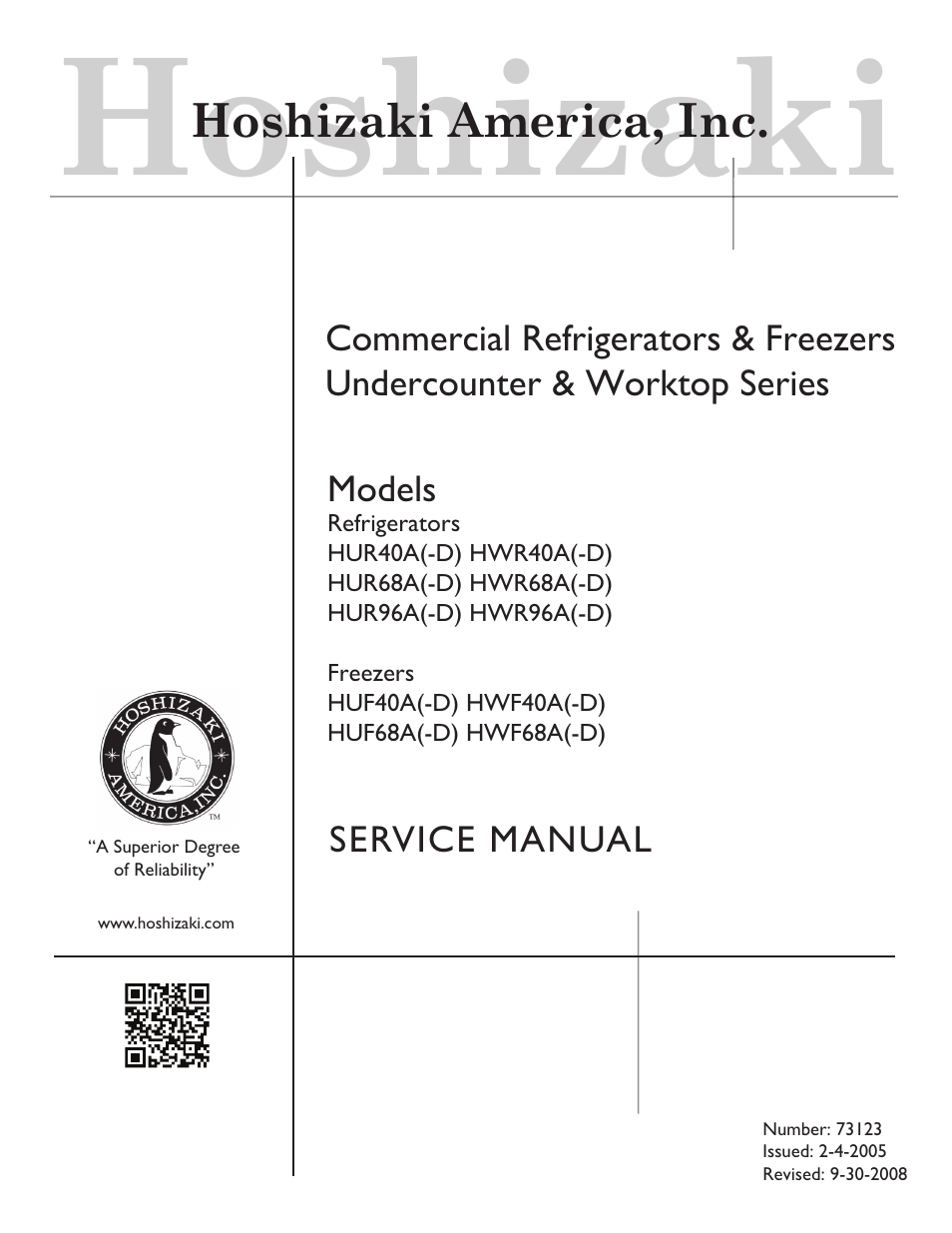 Hoshizaki HUR40A(-D) User Manual | 64 pages