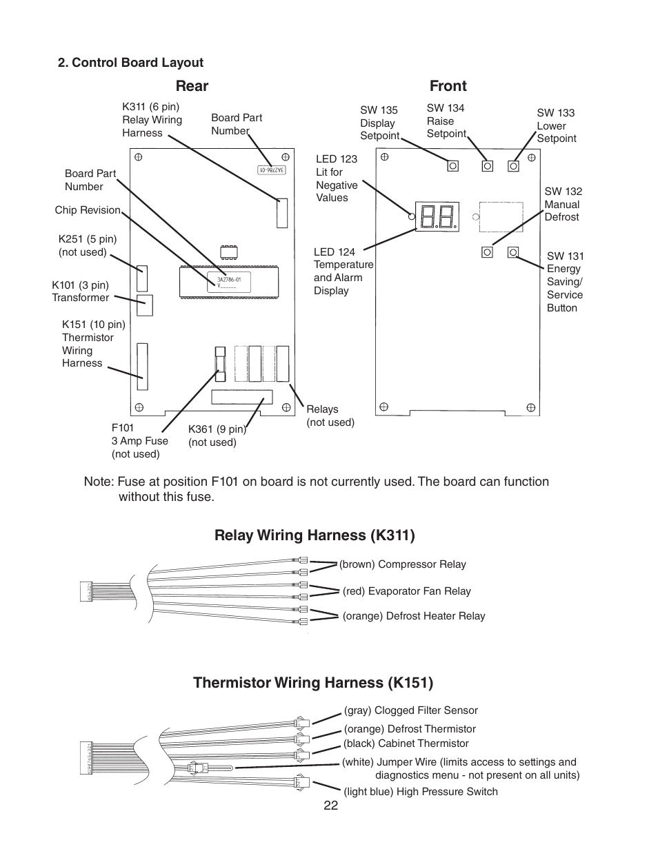 Control board layout, Rear | Hoshizaki HUR40A(-D) User Manual | Page 22 / 64