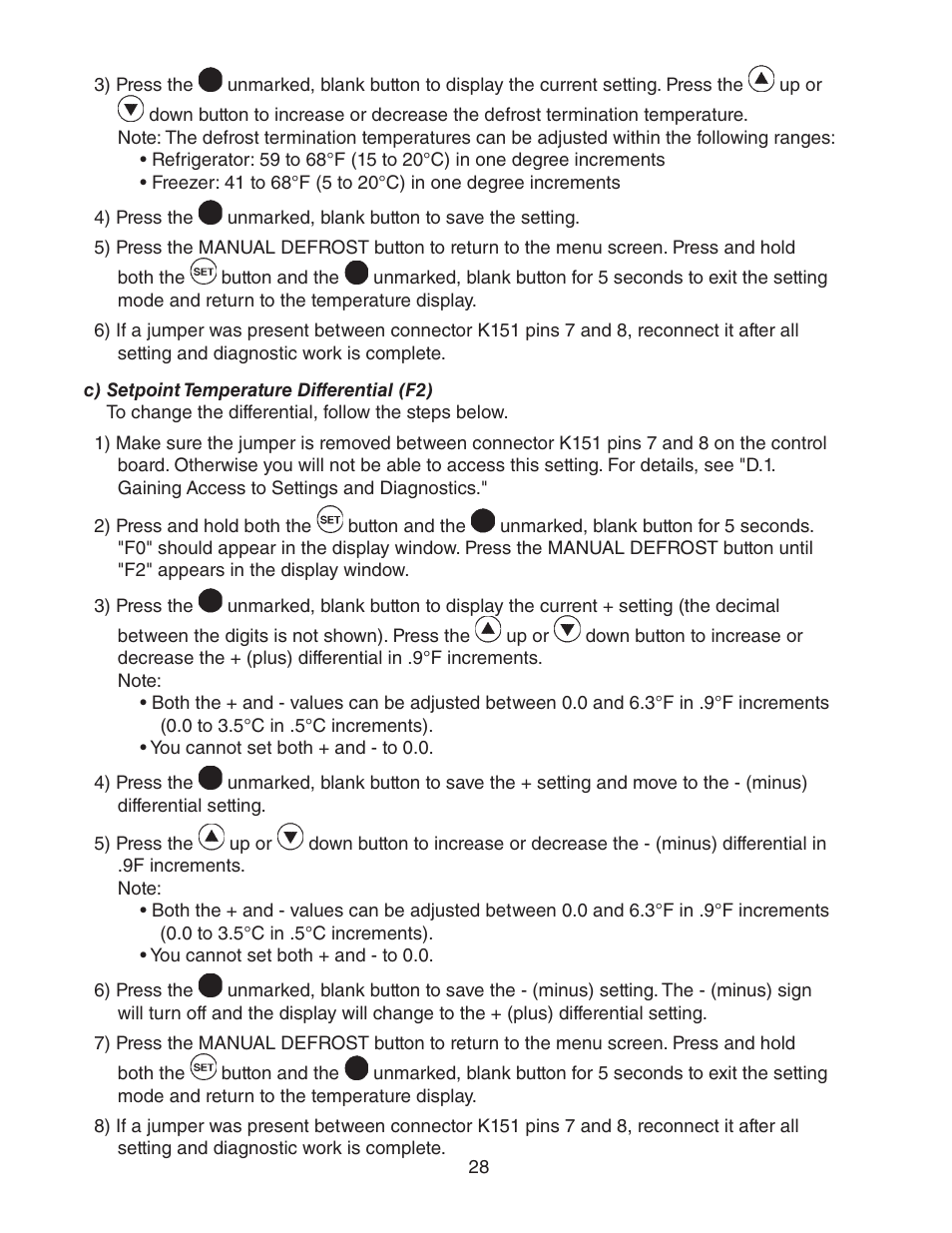 C) setpoint temperature differential (f2) | Hoshizaki HUR40A(-D) User Manual | Page 28 / 64