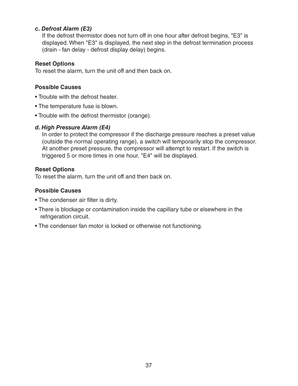 C. defrost alarm (e3), D. high pressure alarm (e4), C. defrost alarm (e3) d. high pressure alarm (e4) | Hoshizaki HUR40A(-D) User Manual | Page 37 / 64