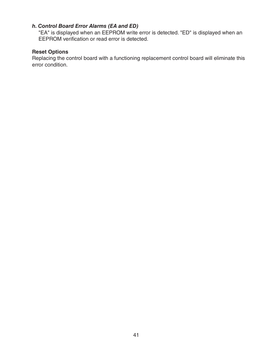 H. control board error alarms (ea and ed) | Hoshizaki HUR40A(-D) User Manual | Page 41 / 64