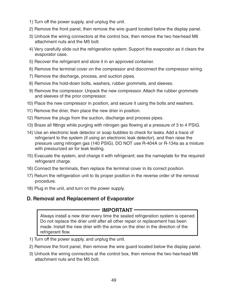 D. removal and replacement of evaporator | Hoshizaki HUR40A(-D) User Manual | Page 49 / 64