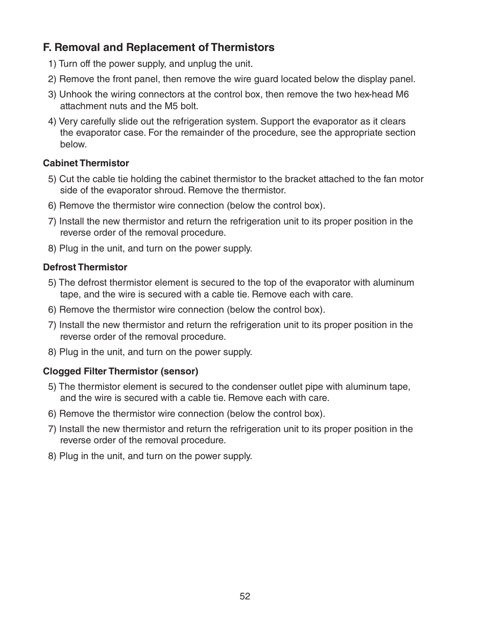 F. removal and replacement of thermistors | Hoshizaki HUR40A(-D) User Manual | Page 52 / 64