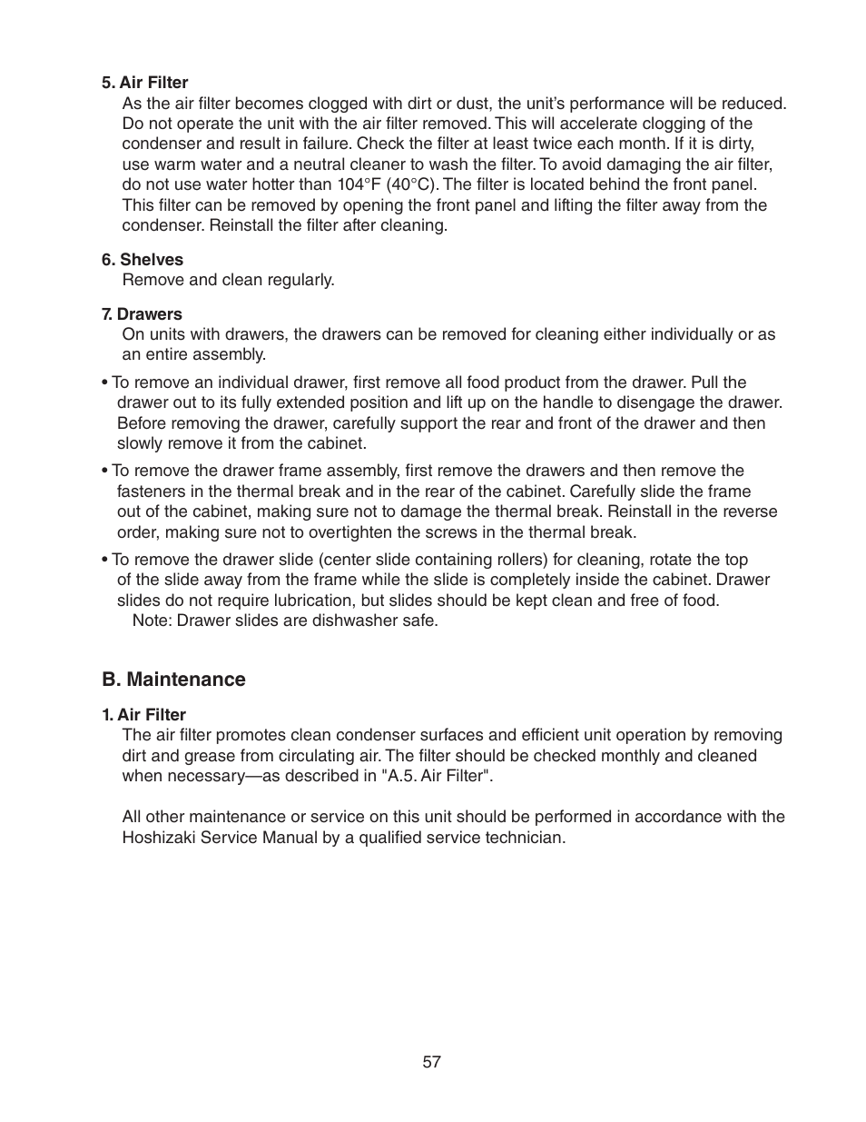 B. maintenance | Hoshizaki HUR40A(-D) User Manual | Page 57 / 64