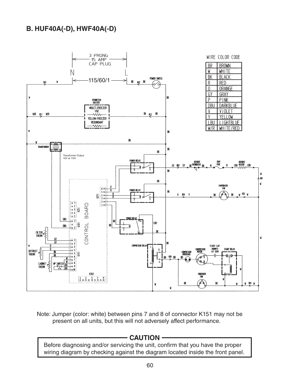 B. huf40a(-d), hwf40a(-d), Caution | Hoshizaki HUR40A(-D) User Manual | Page 60 / 64