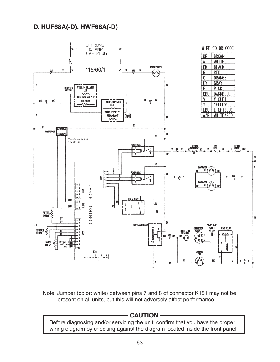 D. huf68a(-d), hwf68a(-d), Caution | Hoshizaki HUR40A(-D) User Manual | Page 63 / 64