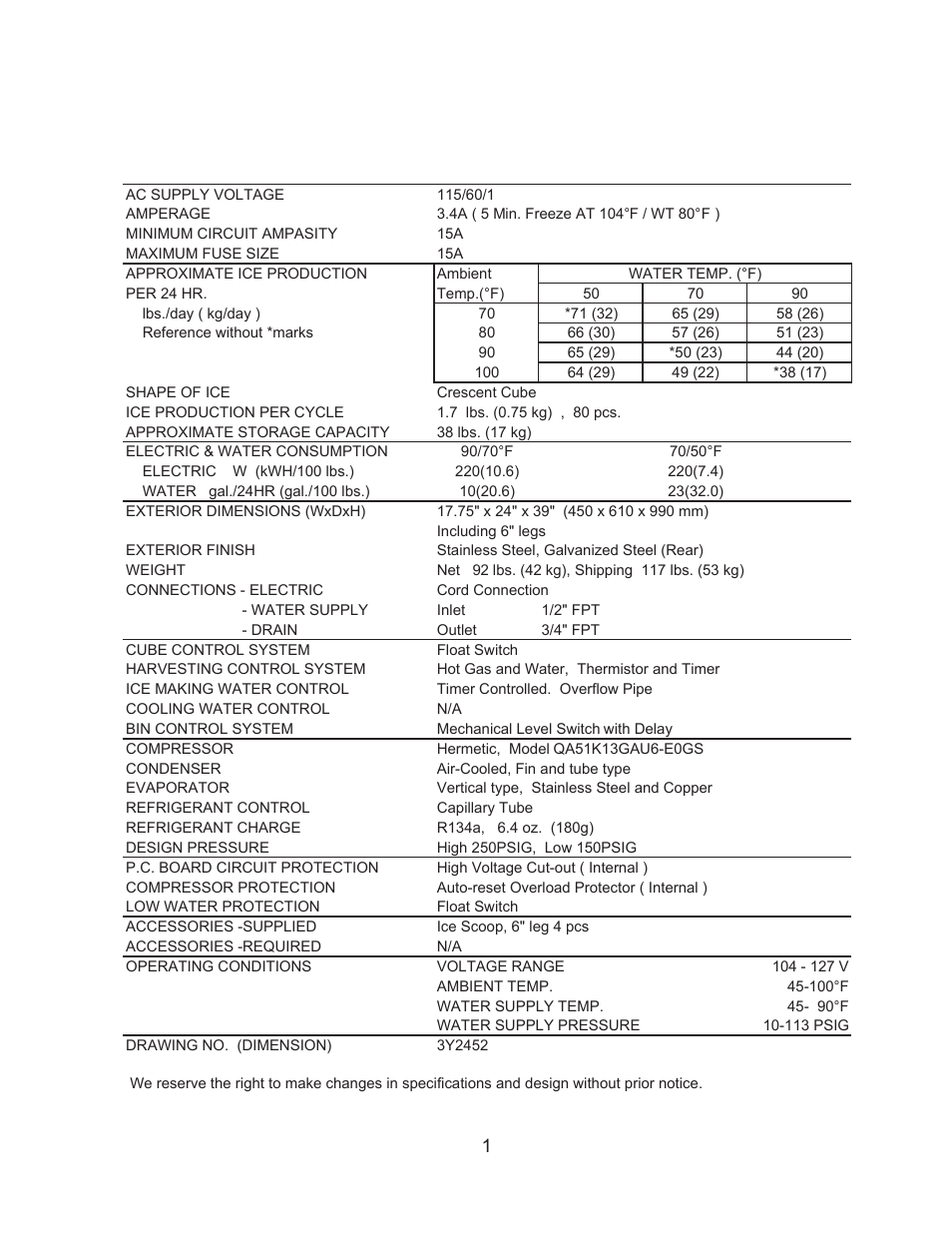 I. specifications 1. specifications, A] km-61bah | Hoshizaki KM-61BAH User Manual | Page 6 / 84