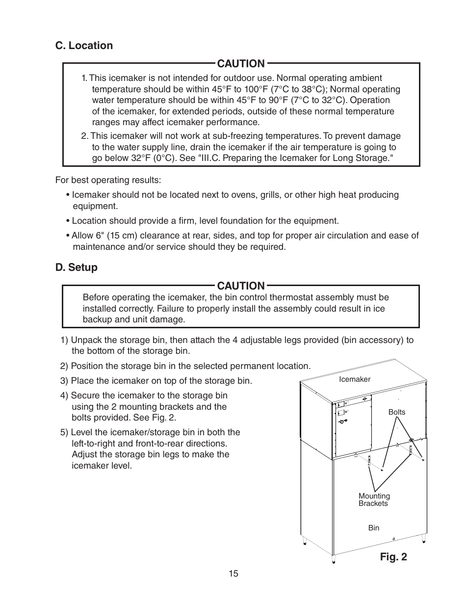 C. location, D. setup, C. location d. setup | Hoshizaki KM-1900SAH/3 User Manual | Page 15 / 38