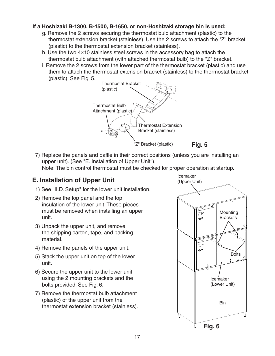 E. installation of upper unit, Fig. 5 fig. 6 | Hoshizaki KM-1900SAH/3 User Manual | Page 17 / 38
