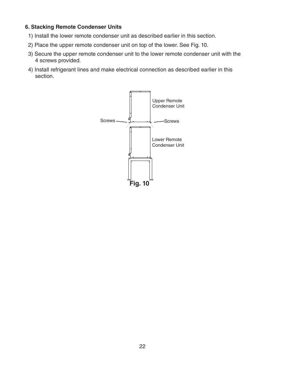 Stacking remote condenser units, Fig. 10 | Hoshizaki FD-1001MRH(-C) User Manual | Page 22 / 44