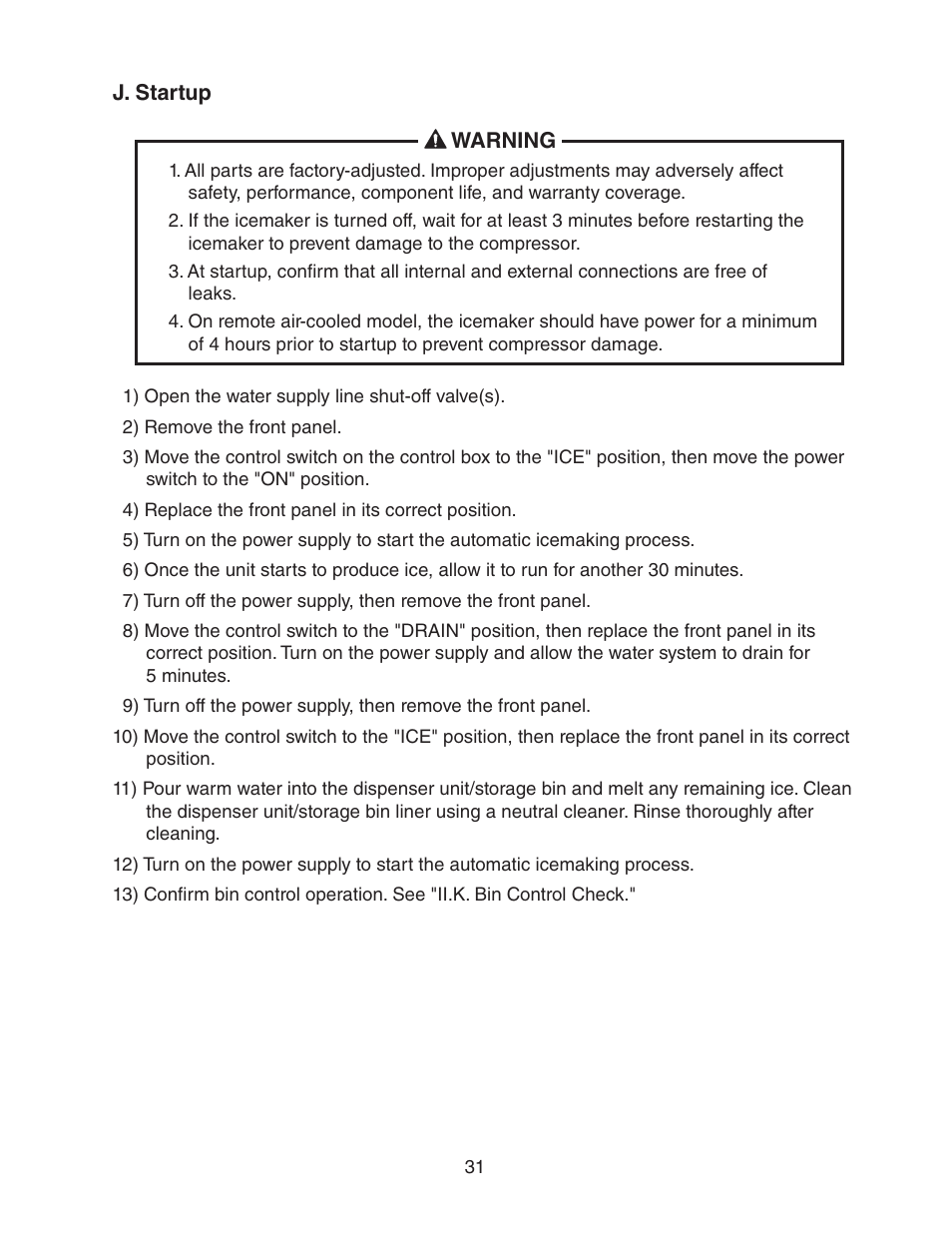 J. startup | Hoshizaki FD-1001MRH(-C) User Manual | Page 31 / 44