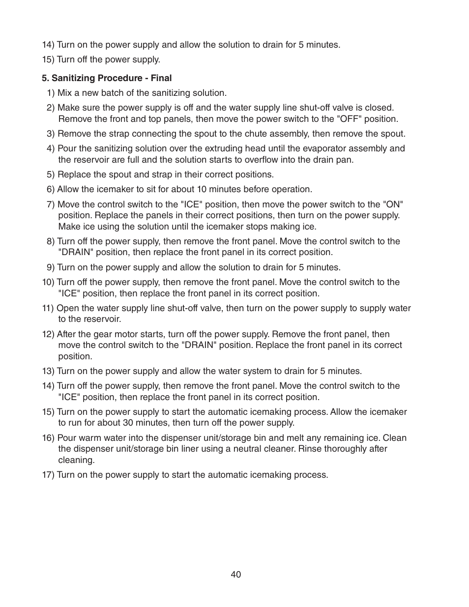 Sanitizing procedure - final | Hoshizaki FD-1001MRH(-C) User Manual | Page 40 / 44
