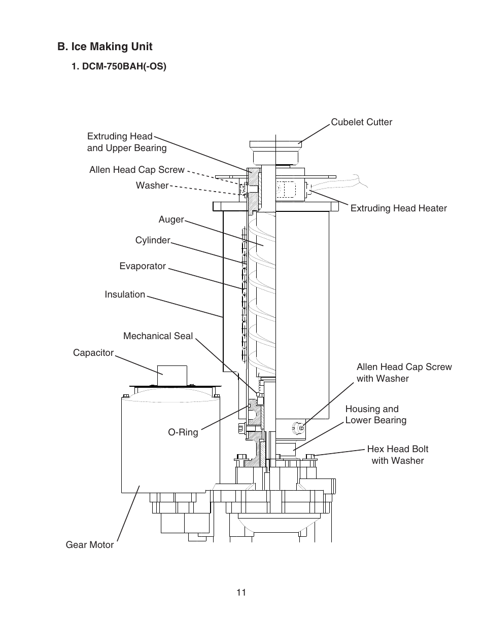 B. ice making unit | Hoshizaki CUBELET ICEMAKER/DISPENSER DCM-750BAH-OS User Manual | Page 11 / 69