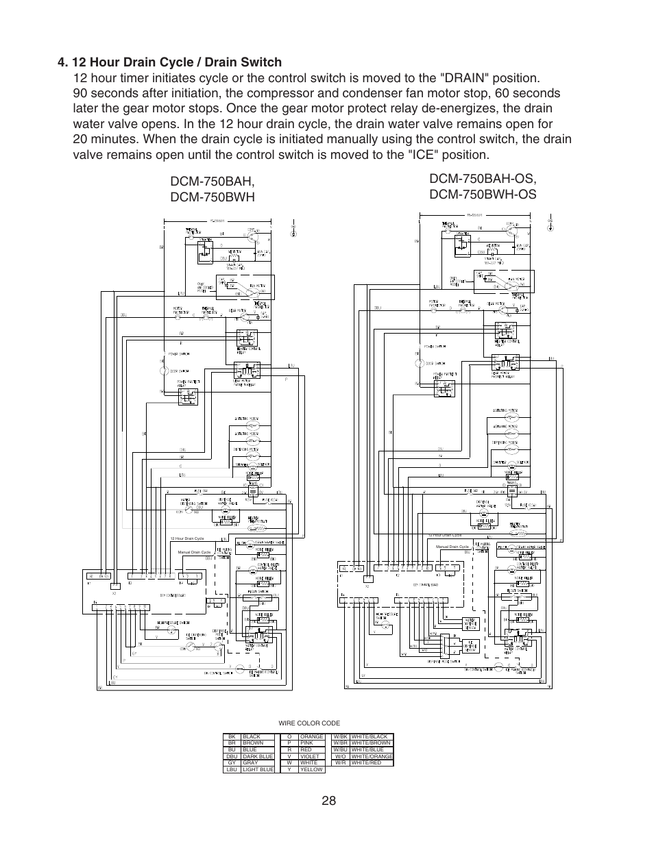 12 hour drain cycle / drain switch | Hoshizaki CUBELET ICEMAKER/DISPENSER DCM-750BAH-OS User Manual | Page 28 / 69