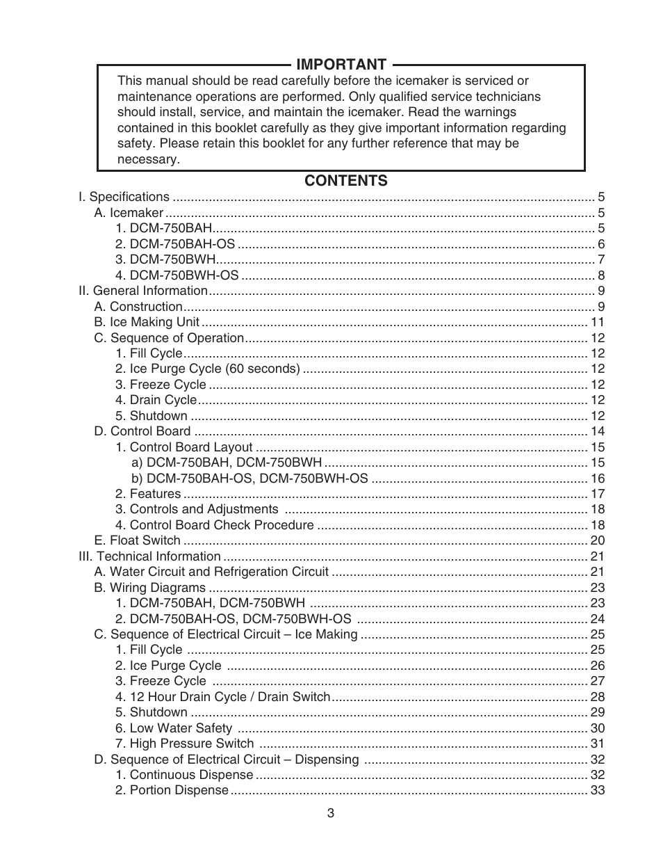 Hoshizaki CUBELET ICEMAKER/DISPENSER DCM-750BAH-OS User Manual | Page 3 / 69