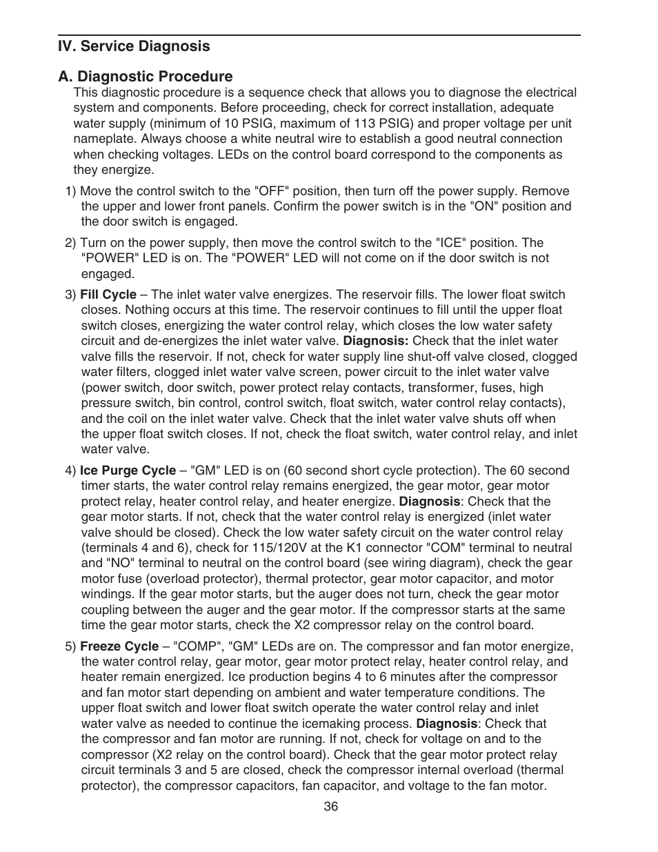 Iv. service diagnosis, A. diagnostic procedure | Hoshizaki CUBELET ICEMAKER/DISPENSER DCM-750BAH-OS User Manual | Page 36 / 69