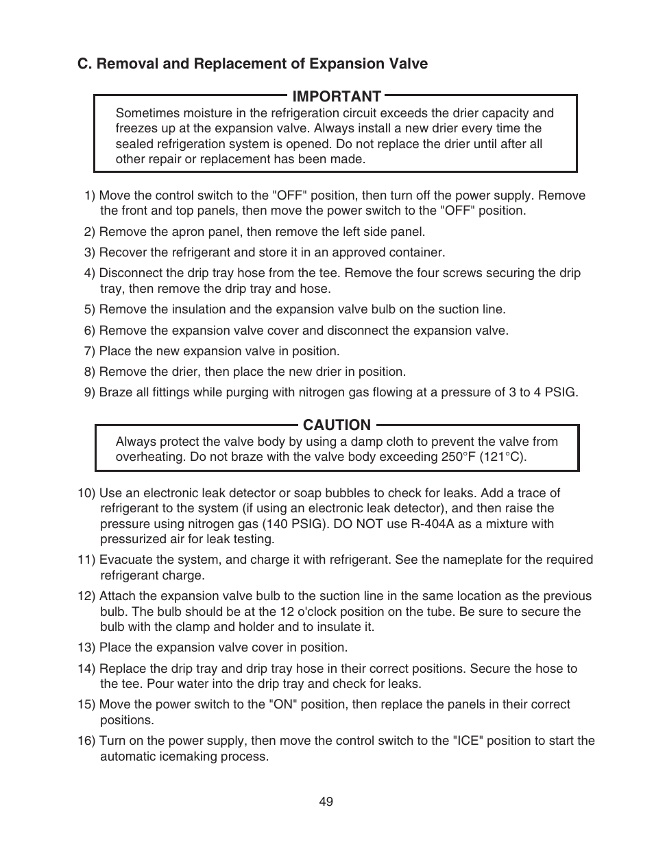C. removal and replacement of expansion valve | Hoshizaki CUBELET ICEMAKER/DISPENSER DCM-750BAH-OS User Manual | Page 49 / 69