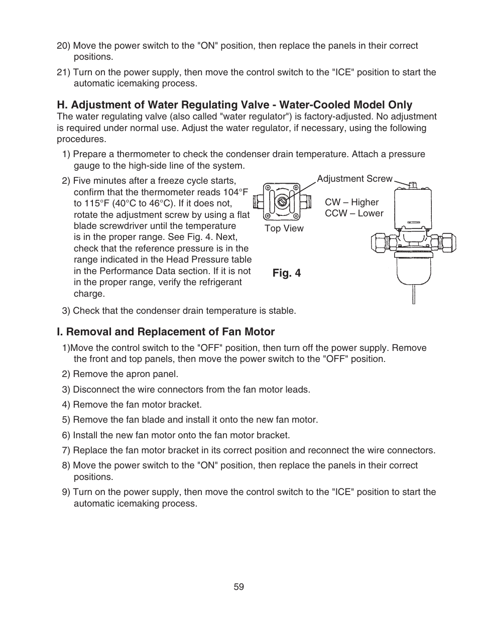 I. removal and replacement of fan motor | Hoshizaki CUBELET ICEMAKER/DISPENSER DCM-750BAH-OS User Manual | Page 59 / 69