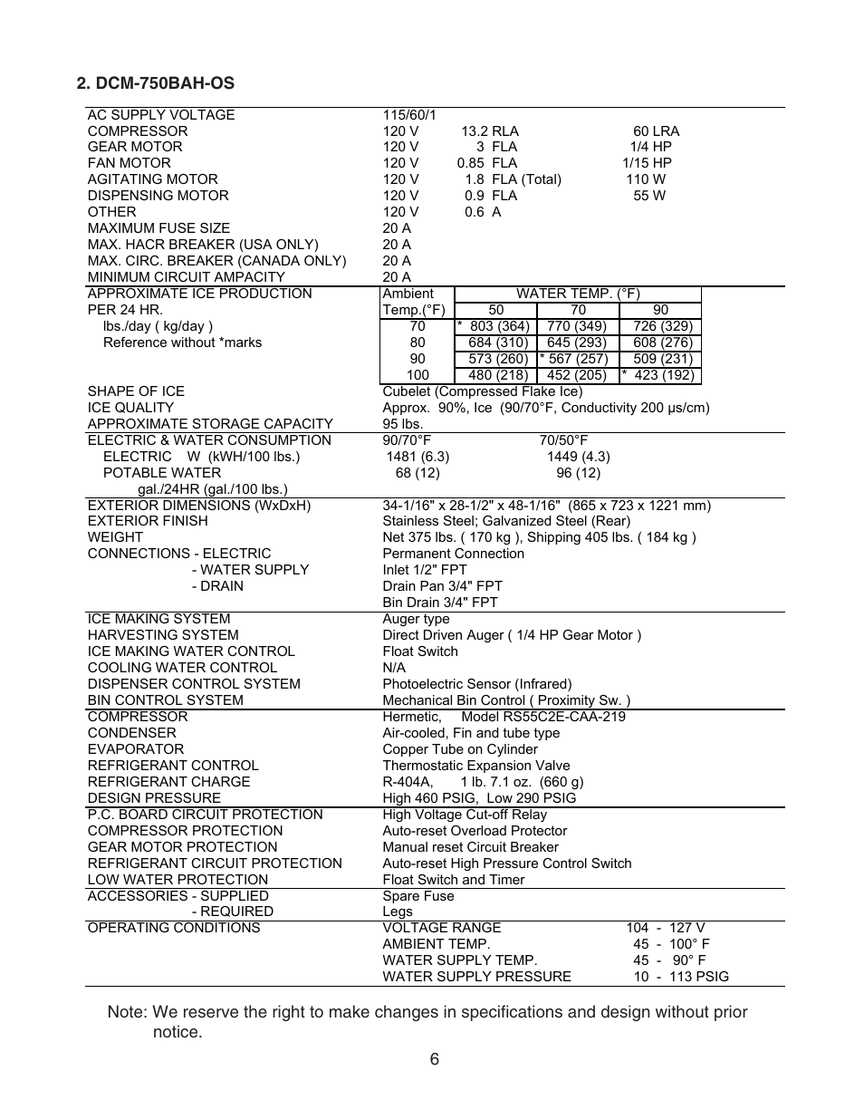 Dcm-750bah-os | Hoshizaki CUBELET ICEMAKER/DISPENSER DCM-750BAH-OS User Manual | Page 6 / 69