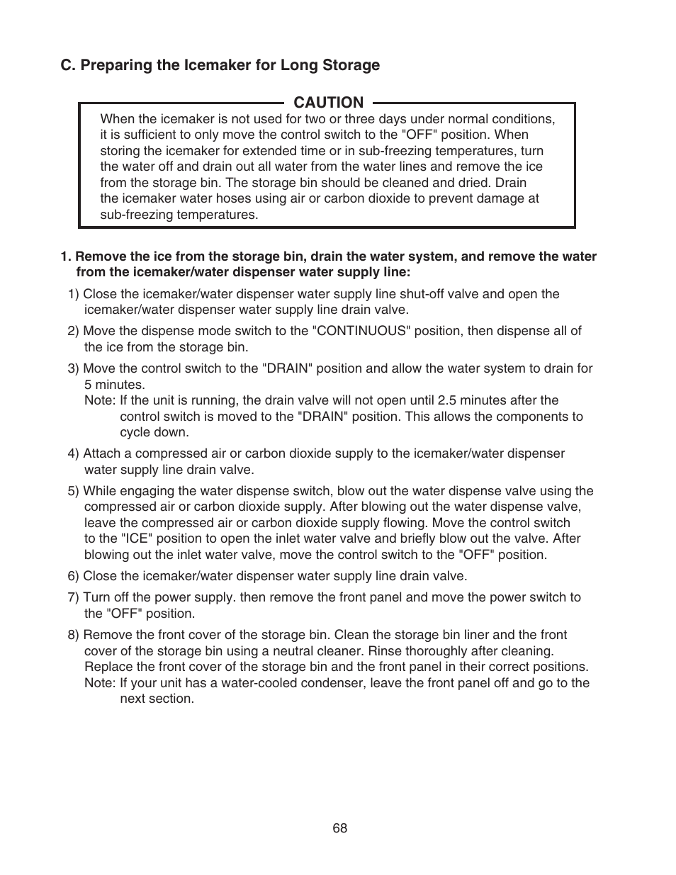 C. preparing the icemaker for long storage | Hoshizaki CUBELET ICEMAKER/DISPENSER DCM-750BAH-OS User Manual | Page 68 / 69