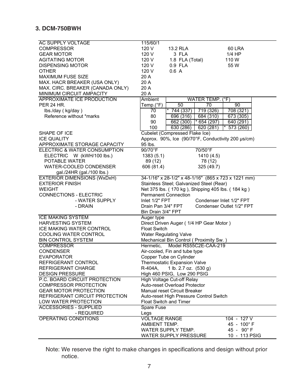 Dcm-750bwh | Hoshizaki CUBELET ICEMAKER/DISPENSER DCM-750BAH-OS User Manual | Page 7 / 69