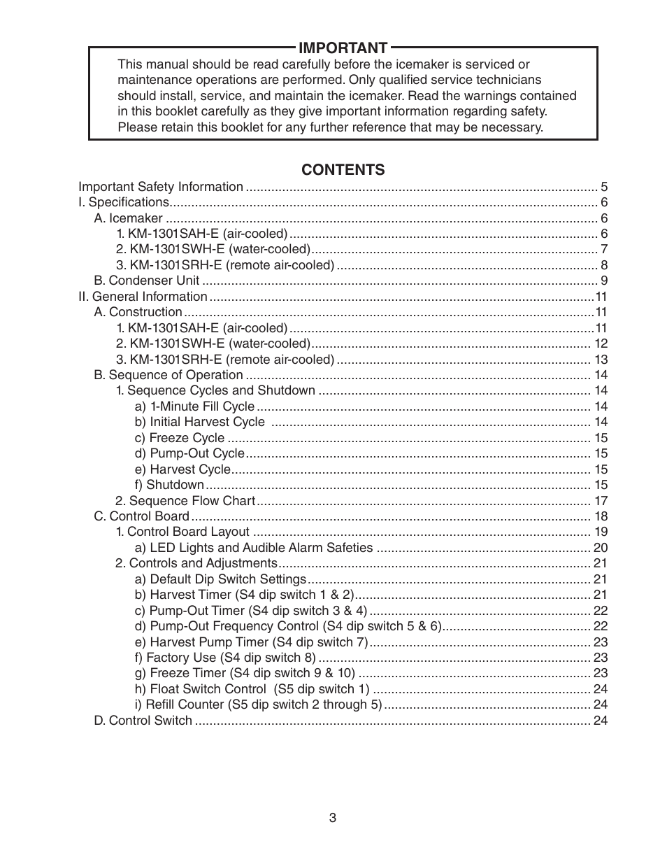 Hoshizaki STACKABLE CRESCENT CUBER KM-1301SAH-E User Manual | Page 3 / 59