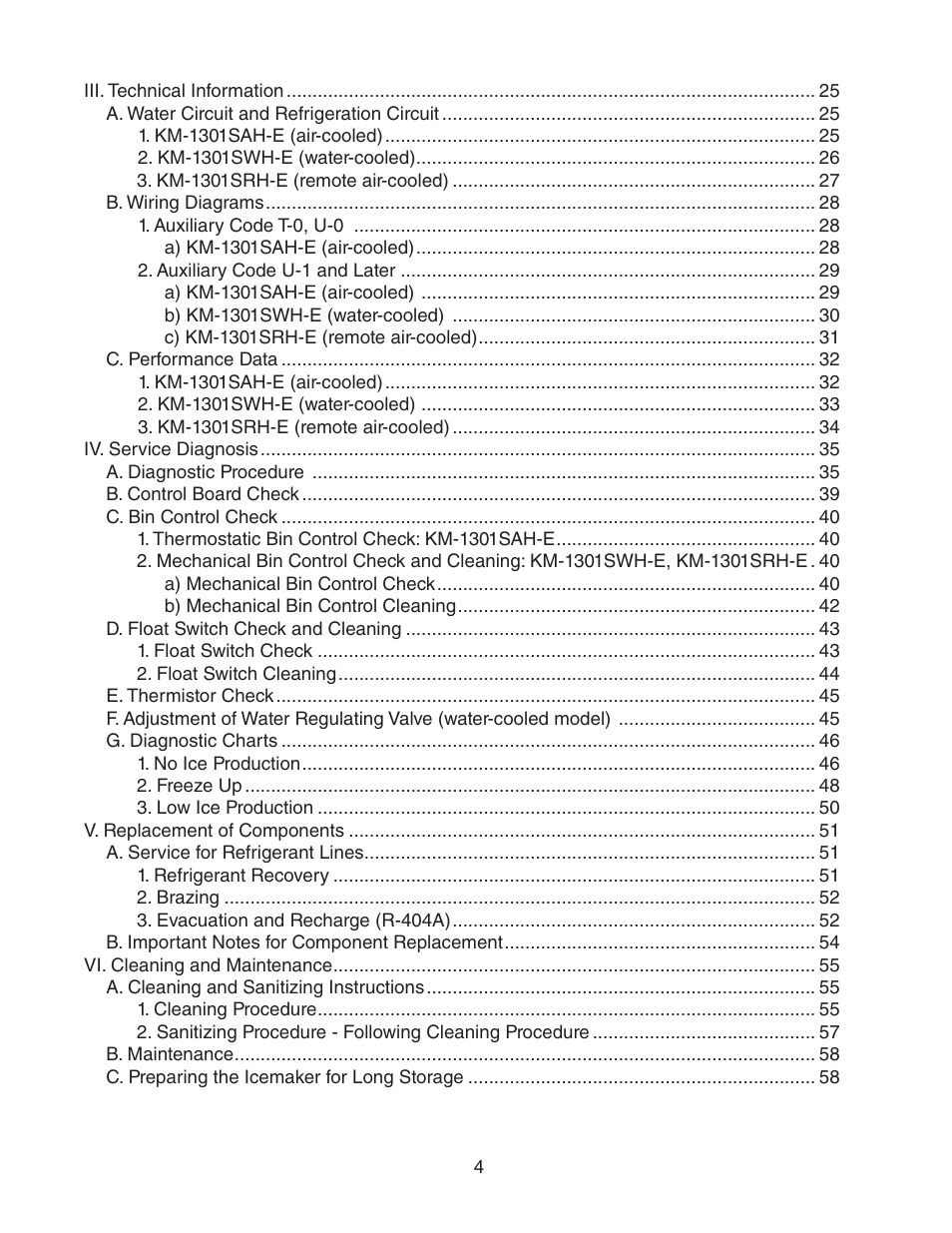 Hoshizaki STACKABLE CRESCENT CUBER KM-1301SAH-E User Manual | Page 4 / 59