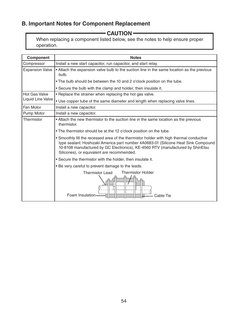 B. important notes for component replacement | Hoshizaki STACKABLE CRESCENT CUBER KM-1301SAH-E User Manual | Page 54 / 59