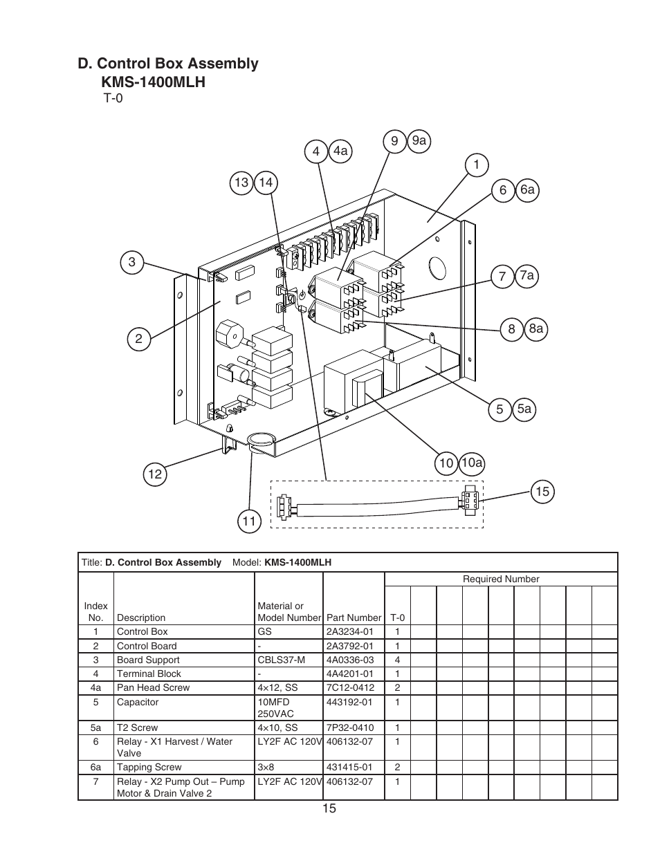 D. control box assembly, D. control box assembly kms-1400mlh | Hoshizaki MODULAR CRESCENT CUBER SERENITY SERIES KMS-1400MLH User Manual | Page 15 / 21