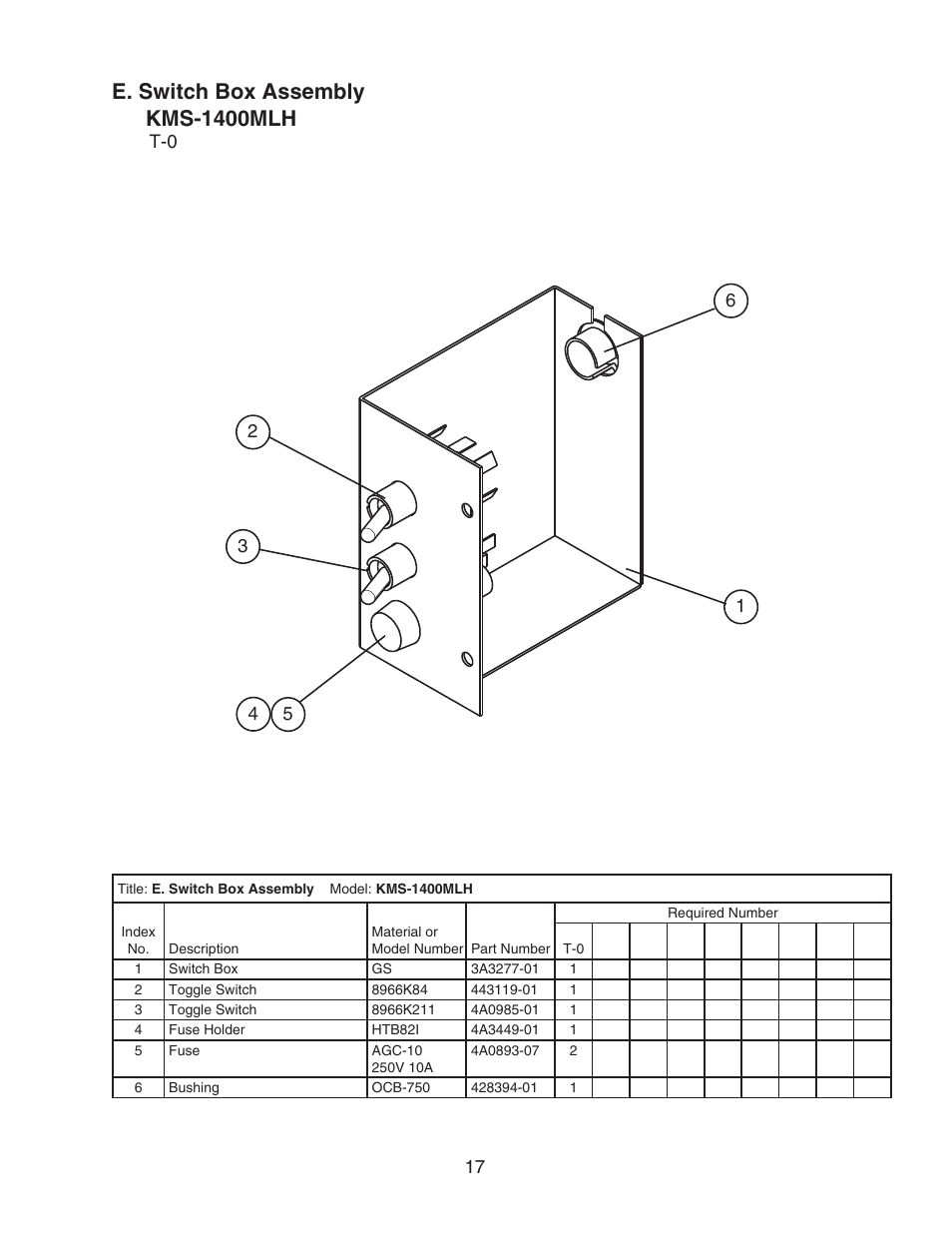 E. switch box assembly, E. switch box assembly kms-1400mlh | Hoshizaki MODULAR CRESCENT CUBER SERENITY SERIES KMS-1400MLH User Manual | Page 17 / 21