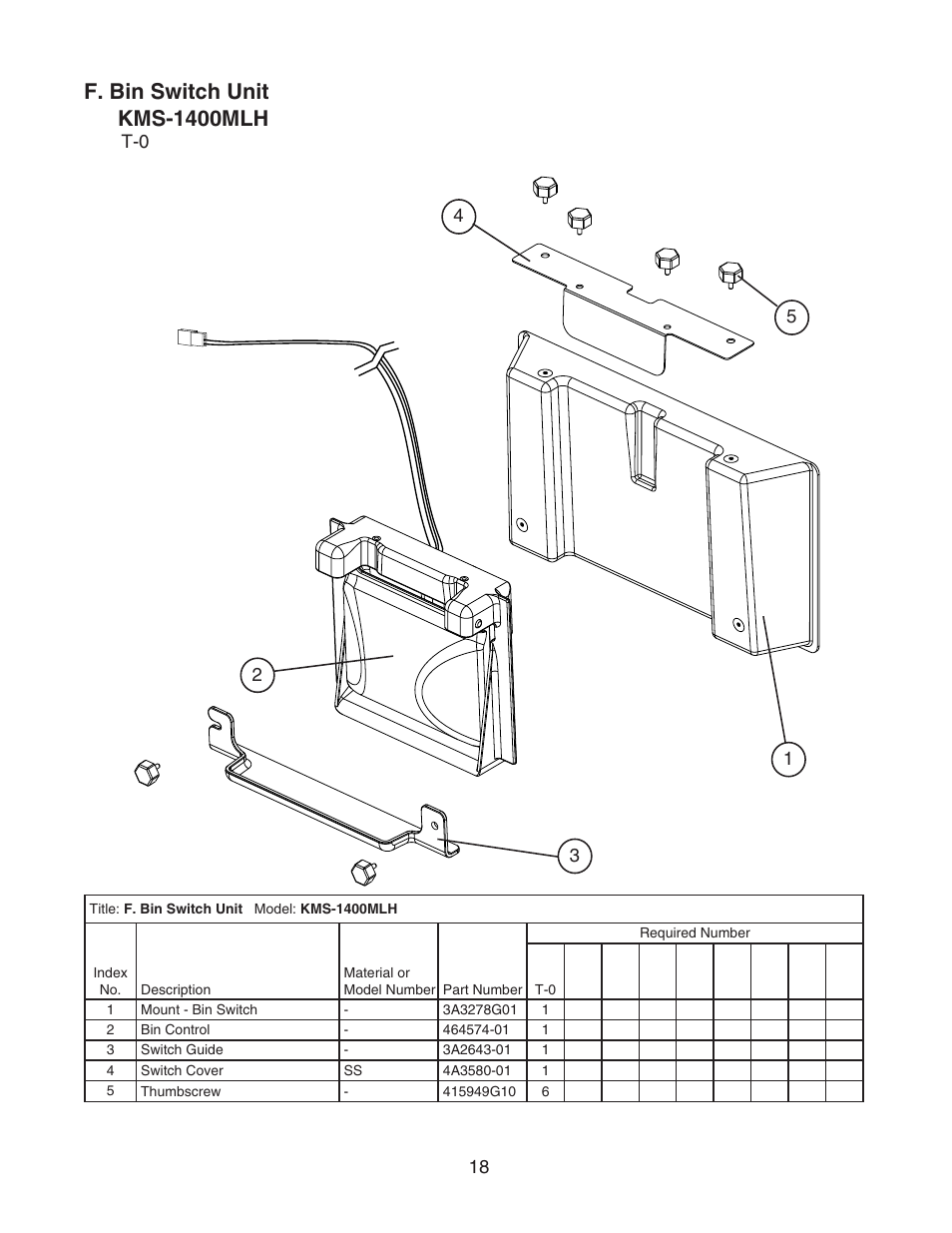 F. bin switch unit, F. bin switch unit kms-1400mlh | Hoshizaki MODULAR CRESCENT CUBER SERENITY SERIES KMS-1400MLH User Manual | Page 18 / 21