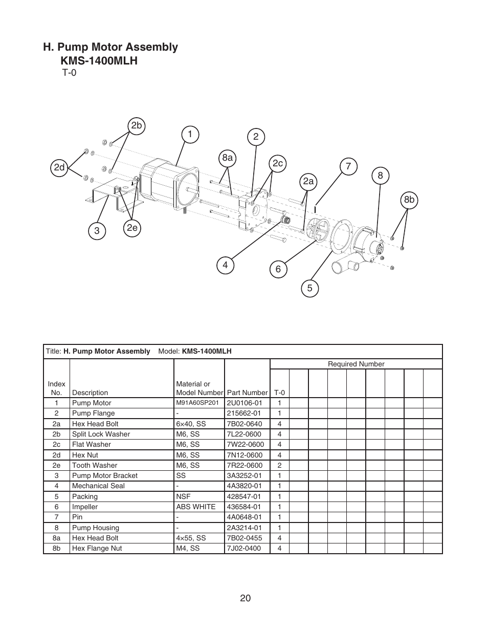 H. pump motor assembly, H. pump motor assembly kms-1400mlh | Hoshizaki MODULAR CRESCENT CUBER SERENITY SERIES KMS-1400MLH User Manual | Page 20 / 21